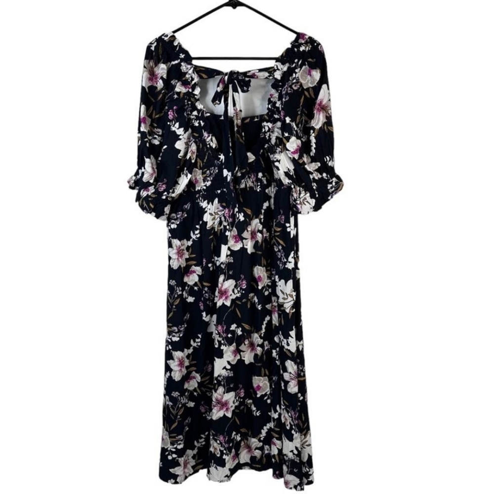 Anthropologie Floral Midi Dress with Puff Sleeves and Smocked Bust NWT - Picture 7 of 12